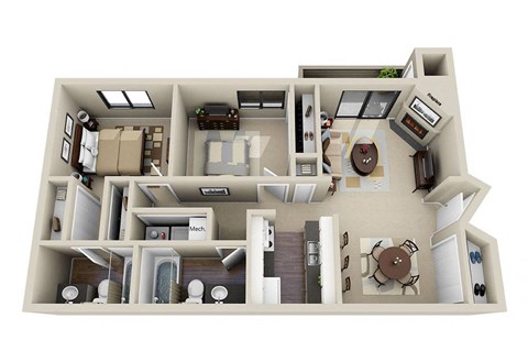 Floor plan for 2 beds, 2 baths, 994 sqft