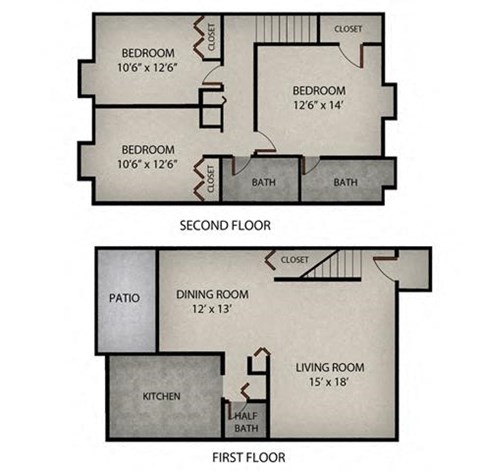 Floor plan for 3 beds, 2.5 baths, 1517 sqft