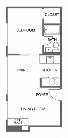 San Francisco apartment for rent - a floor plan of a small room with a kitchen and a living room