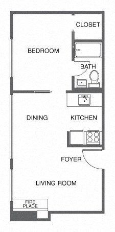 Floor plan for 1 bed, 1 bath