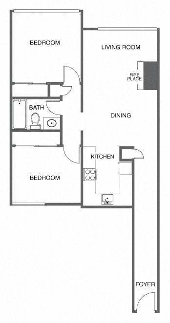 Floor plan for 2 beds, 1 bath