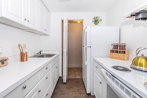 East Haven apartment for rent - A white kitchen with a sink and a refrigerator.