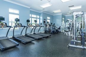Manchester apartment for rent - A gym with treadmills, exercise bikes, and weight machines.