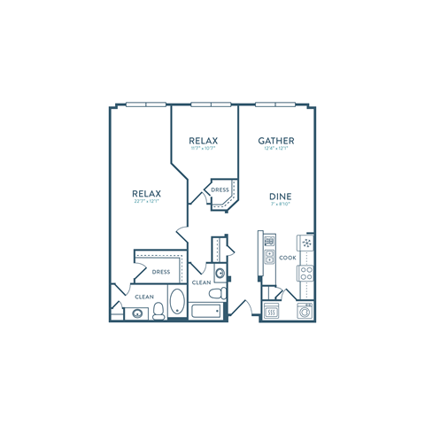 Floor plan for 2 beds, 2 baths, 1094 sqft