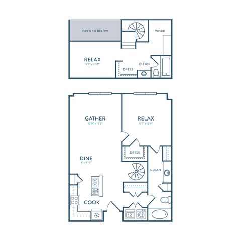 Floor plan for 2 beds, 2 baths, 1112 sqft