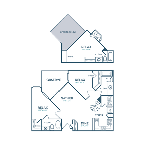 Floor plan for 3 beds, 3 baths, 1391 sqft