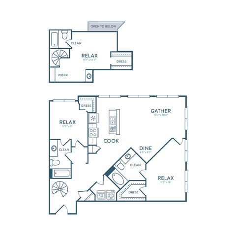 Floor plan for 3 beds, 3 baths, 1592 sqft