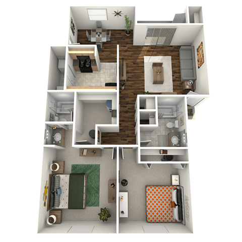 Floor plan for 2 beds, 2 baths, 1006 sqft