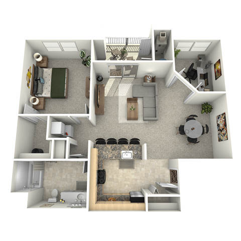 Floor plan for 1 bed, 1 bath, 1014 sqft
