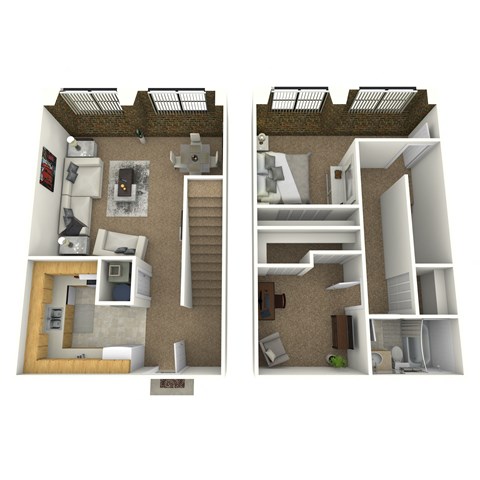 Floor plan for 1 bed, 1 bath, 1035 sqft