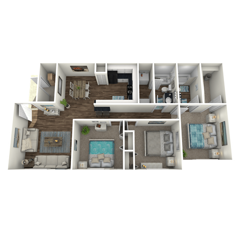 Floor plan for 3 beds, 2 baths, 1045 sqft