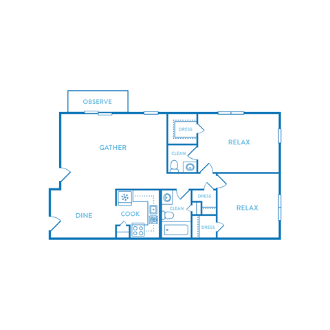 Floor plan for 2 beds, 1.5 baths, 1056 sqft