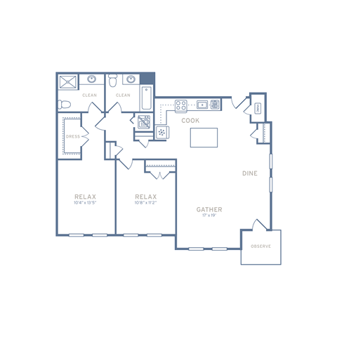 Floor plan for 2 beds, 2 baths, 1093 sqft