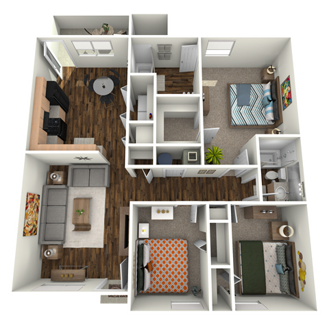 Floor plan for 3 beds, 2 baths, 1094 sqft