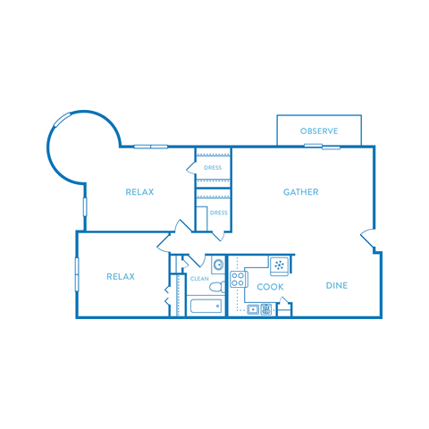 Floor plan for 2 beds, 1 bath, 1100 sqft