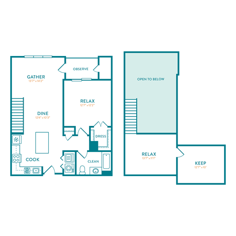 Floor plan for 1 bed, 1 bath, 1112 sqft