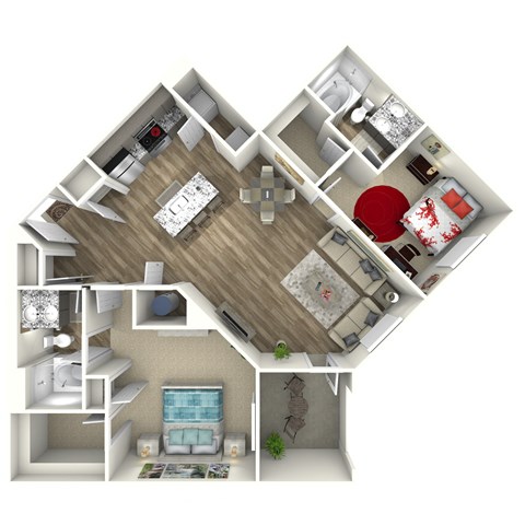 Floor plan for 2 beds, 2 baths, 1117 sqft