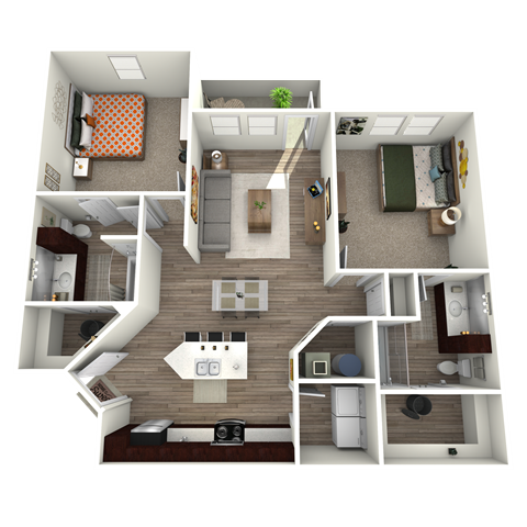 Floor plan for 2 beds, 2 baths, 1125 sqft