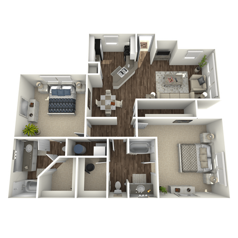 Floor plan for 2 beds, 2 baths, 1132 sqft