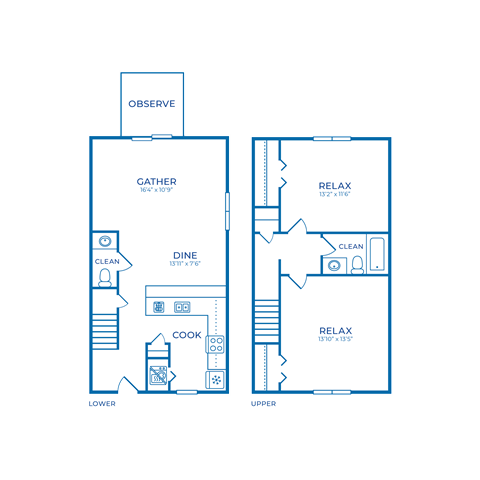 Floor plan for 2 beds, 1.5 baths, 1138 sqft