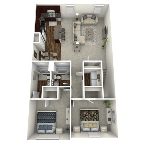Floor plan for 2 beds, 2 baths, 1143 sqft