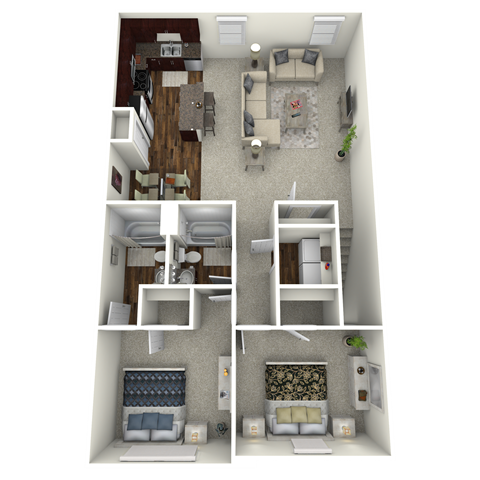 Floor plan for 2 beds, 2 baths, 1143 sqft