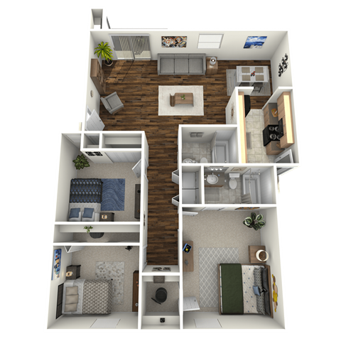 Floor plan for 3 beds, 2 baths, 1160 sqft