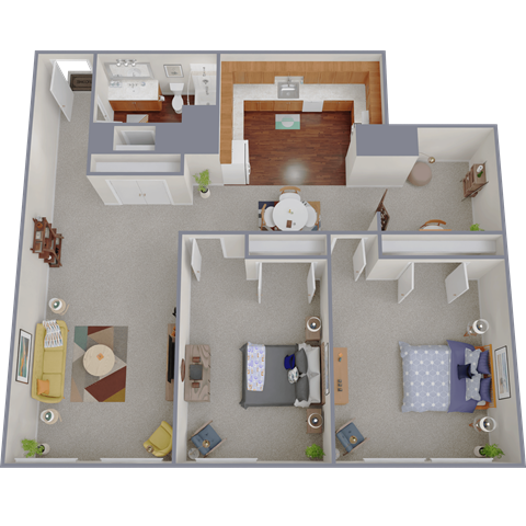 Floor plan for 2 beds, 1 bath, 1354 sqft