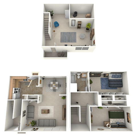 Floor plan for 2 beds, 1 bath, 1100 sqft