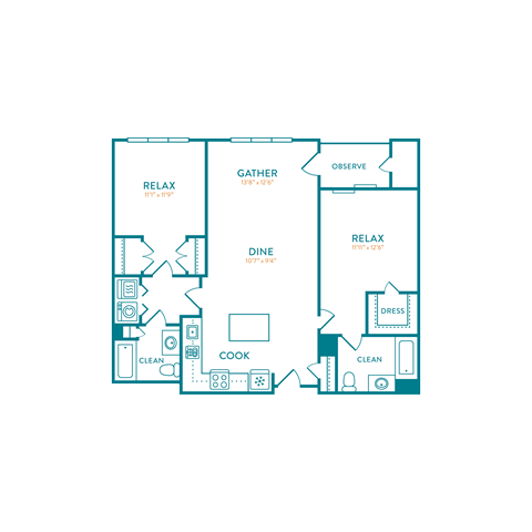 Floor plan for 2 beds, 2 baths, 1174 sqft
