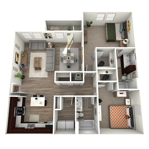 Floor plan for 2 beds, 2 baths, 1176 sqft