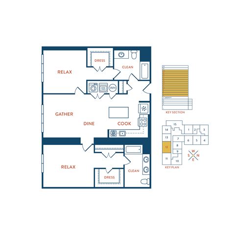 Floor plan for 2 beds, 2 baths, 1176 sqft