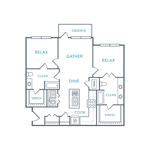 Floor plan for 2 beds, 2 baths, 1179 sqft