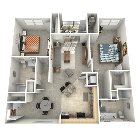 Floor plan for 2 beds, 2 baths, 1182 sqft