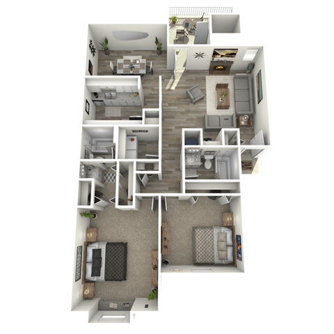 Floor plan for 2 beds, 2 baths, 1186 sqft