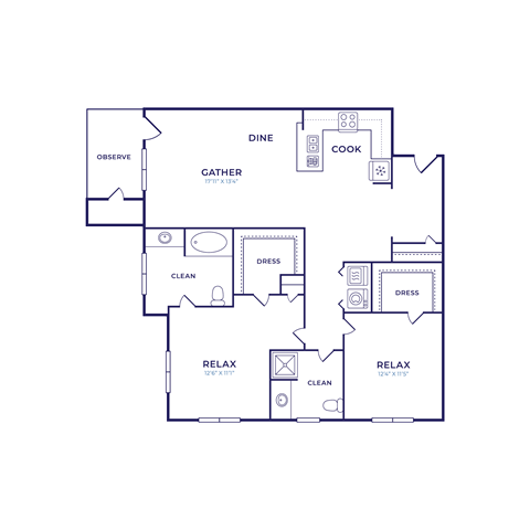 Floor plan for 2 beds, 2 baths, 1188 sqft