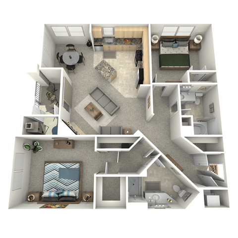 Floor plan for 2 beds, 2 baths, 1192 sqft