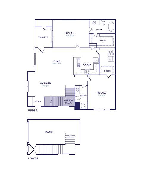 Floor plan for 2 beds, 2 baths, 1199 sqft