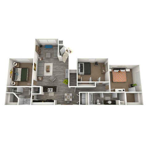 Floor plan for 3 beds, 2 baths, 1200 sqft