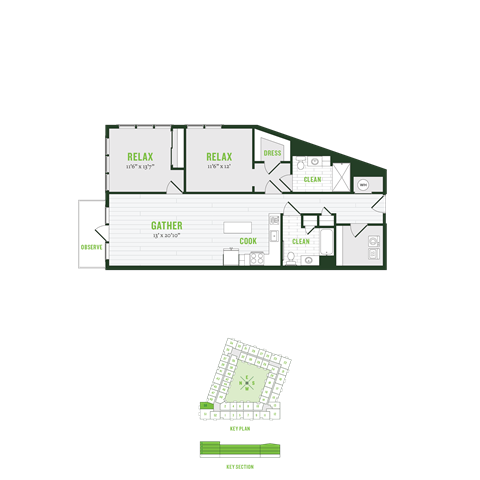 Floor plan for 2 beds, 2 baths, 1207 sqft