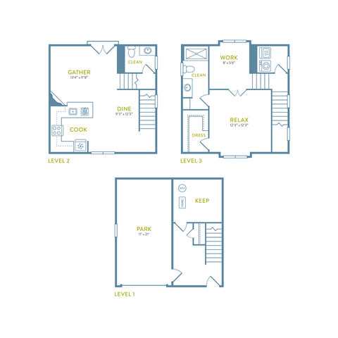 Floor plan for 1 bed, 1.5 baths, 1207 sqft
