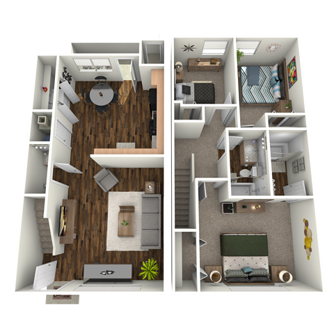Floor plan for 3 beds, 2.5 baths, 1196 sqft
