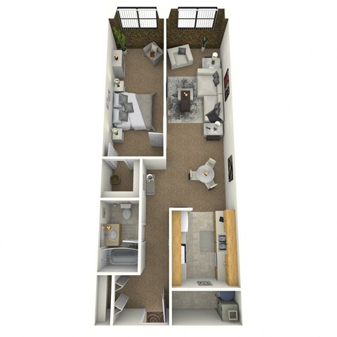 Floor plan for 1 bed, 1 bath, 1218 sqft