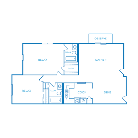 Floor plan for 2 beds, 2 baths, 1220 sqft