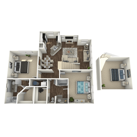 Floor plan for 2 beds, 2 baths, 1243 sqft