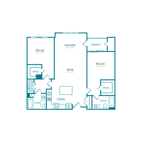 Floor plan for 2 beds, 2 baths, 1247 sqft