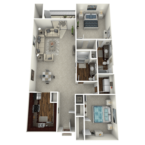 Floor plan for 2 beds, 2 baths, 1250 sqft