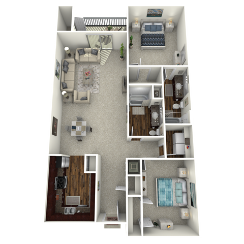 Floor plan for 2 beds, 2 baths, 1250 sqft