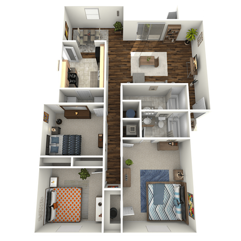 Floor plan for 3 beds, 2 baths, 1258 sqft