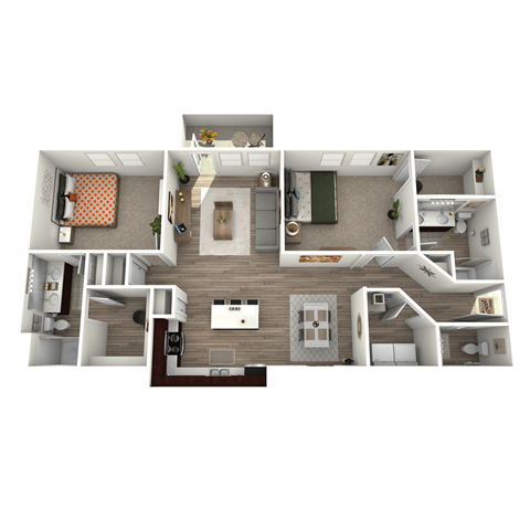 Floor plan for 2 beds, 2 baths, 1265 sqft